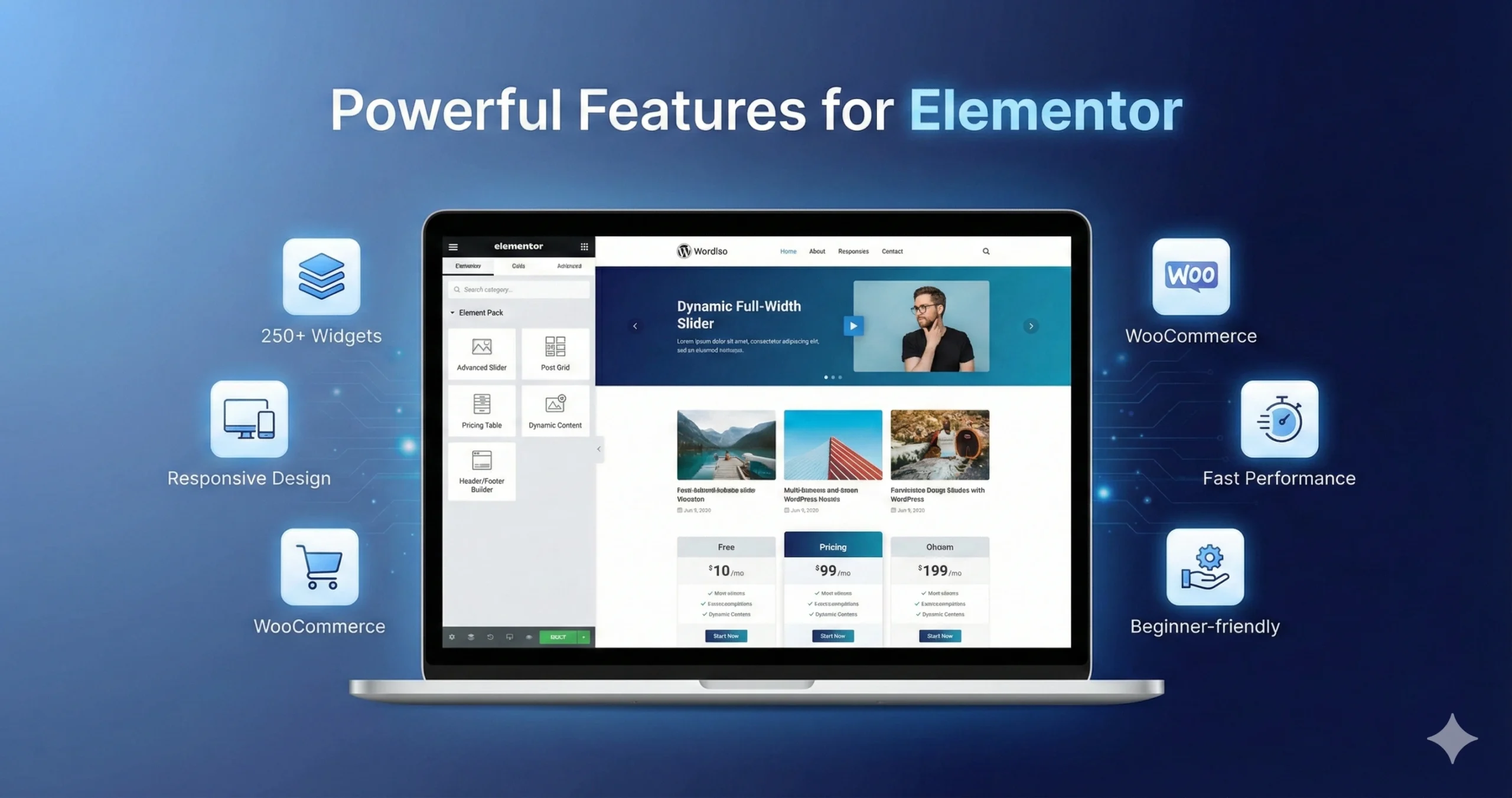 Key features of Element Pack Elementor addon