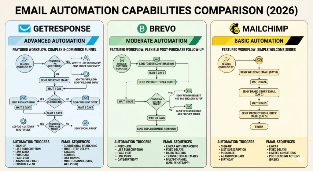 GetResponse vs Mailchimp vs Brevo (2026): Which is the best? Email automation comparison between GetResponse Mailchimp and Brevo