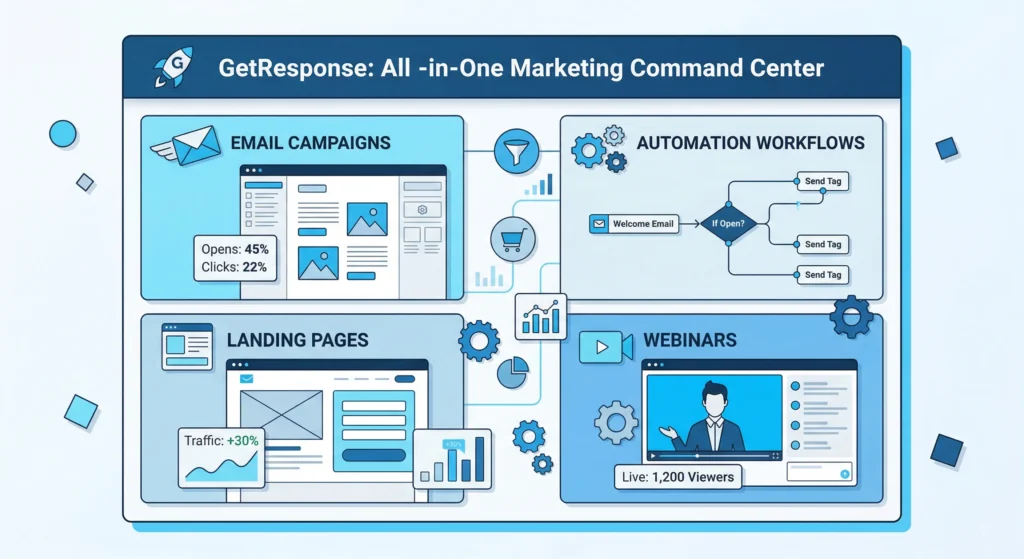 GetResponse vs Mailchimp vs Brevo (2026): Which is the best? GetResponse marketing automation dashboard illustration