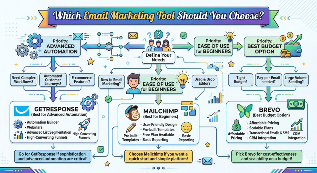 GetResponse vs Mailchimp vs Brevo (2026): Which is the best? Which email marketing tool to choose GetResponse Mailchimp Brevo