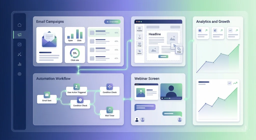 Best Email Marketing Tools for Startups (2026 Guide) GetResponse all in one marketing tool email landing page webinar