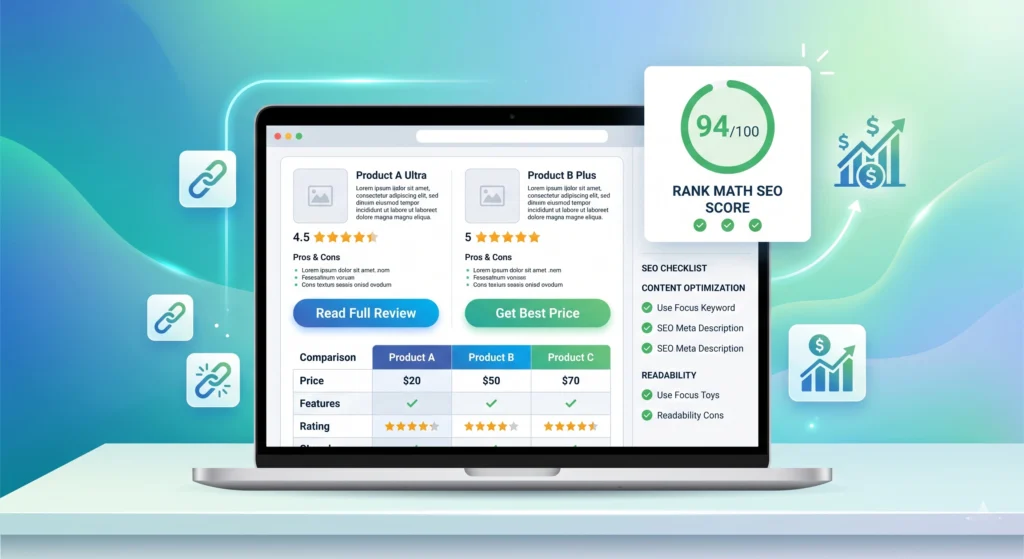 Rank Math SEO affiliate marketing optimization with product reviews and SEO tools