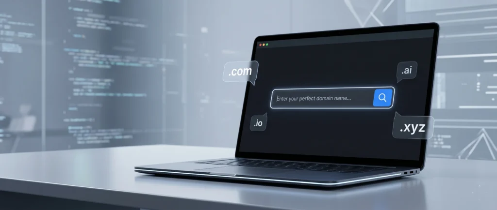 Step by step illustration showing how to buy a domain name in 2026