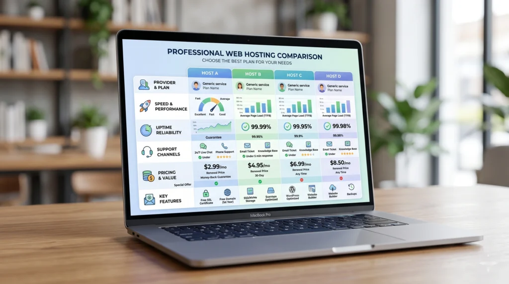 Comparison of top hosting providers for beginners with performance and support metrics